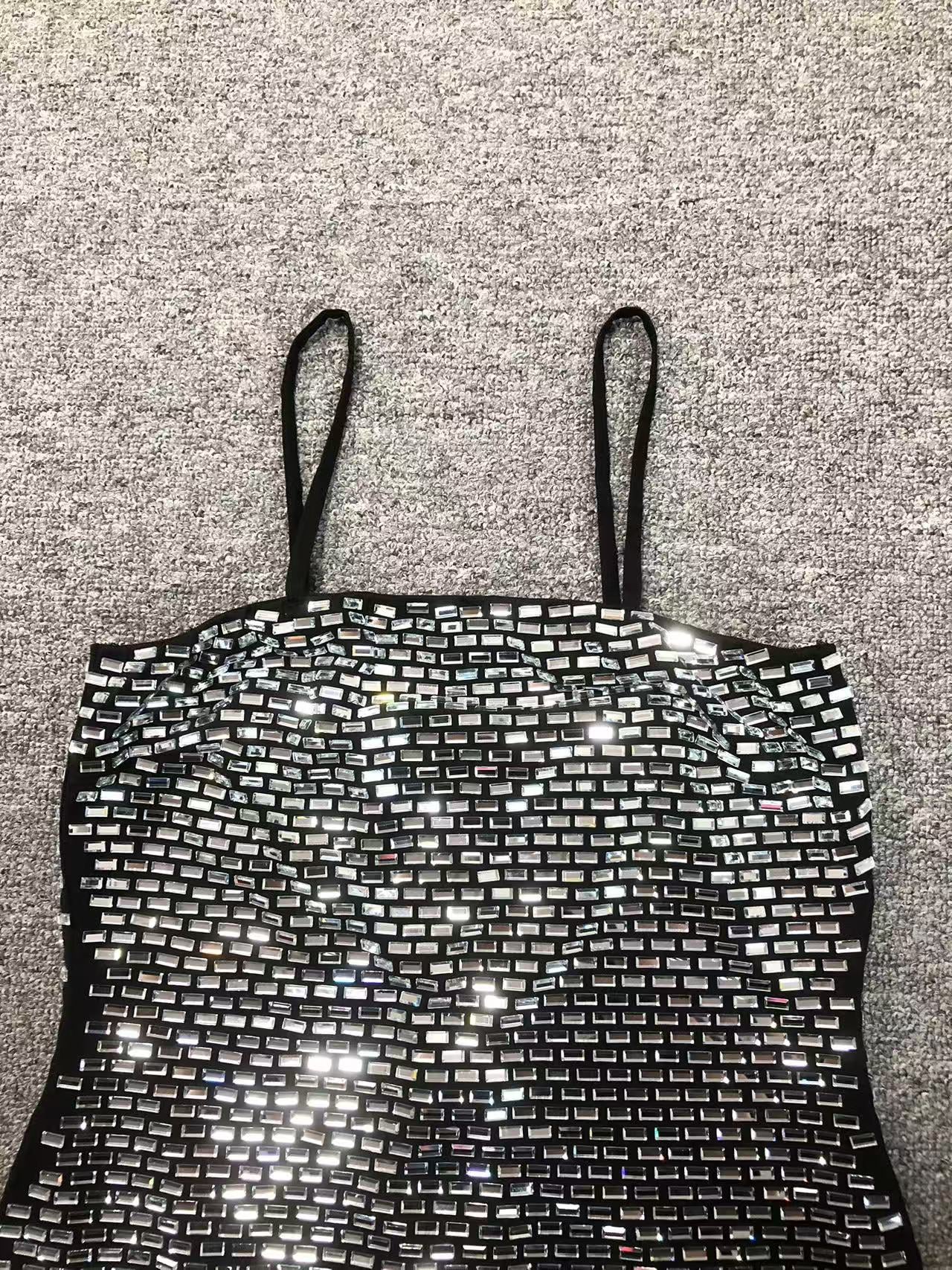 Silver Grey Sequin Spaghetti Strap Straight Gown · Minimalist Elegant Evening Dress