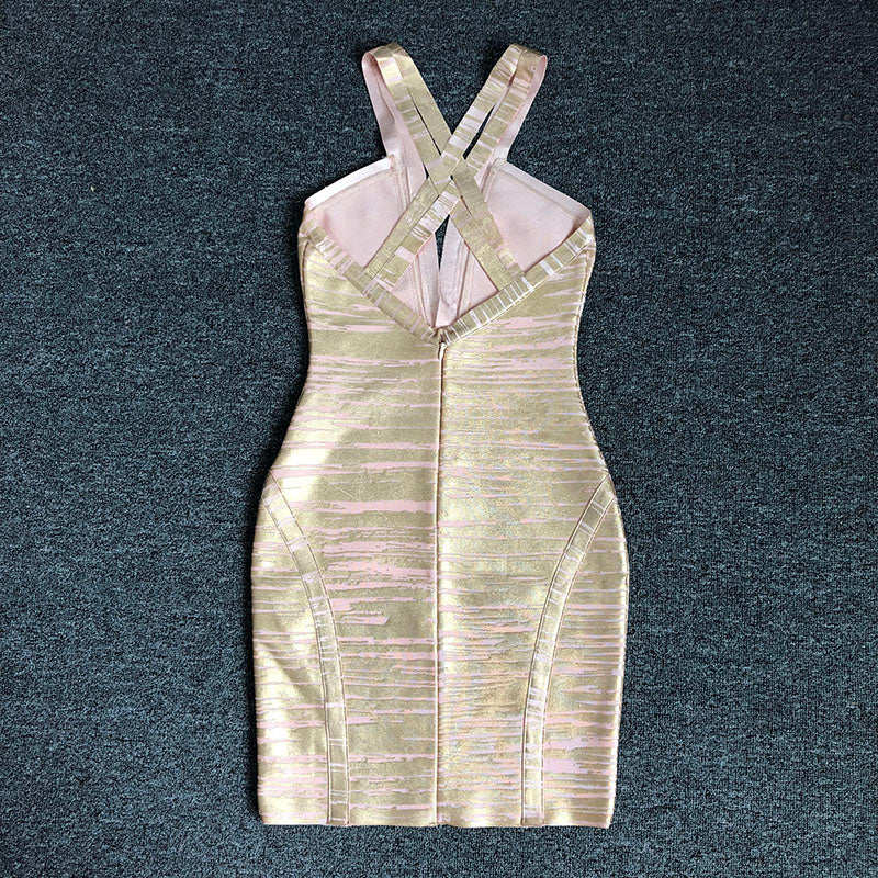 Champagne Sequin Deep V Spaghetti Strap Bodycon Mini Dress · Party & Club Dress