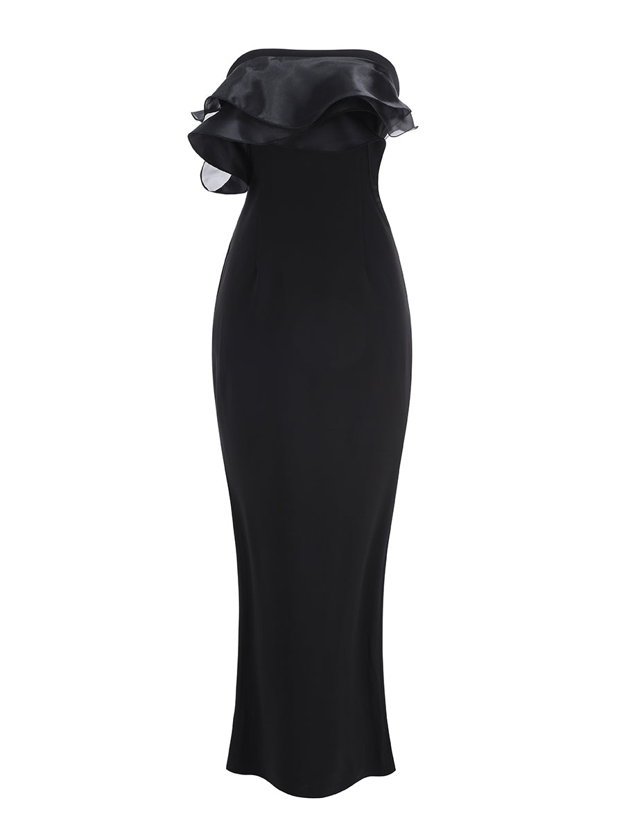 Black One-Shoulder Ruffle Evening Gown · Elegant Slim-Fit Long Dress