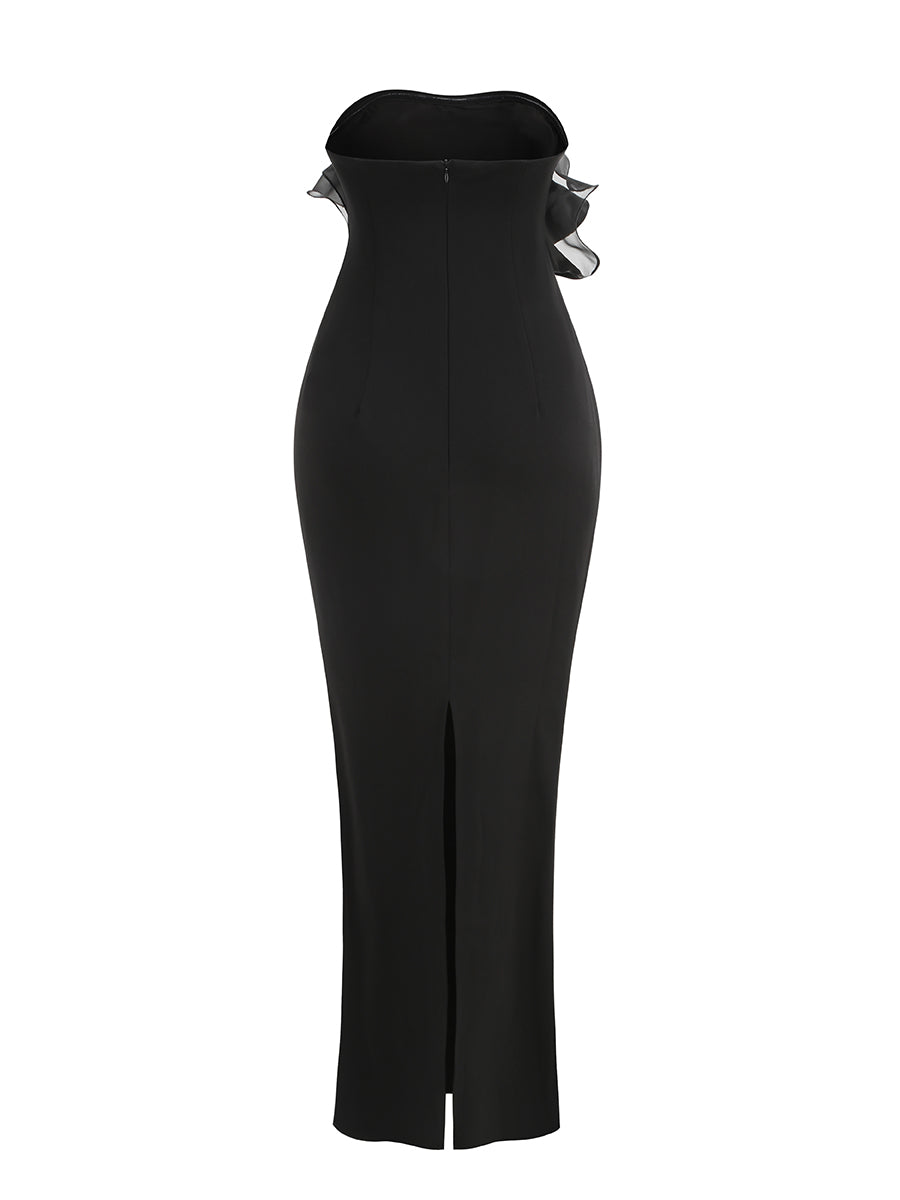 Black One-Shoulder Ruffle Evening Gown · Elegant Slim-Fit Long Dress