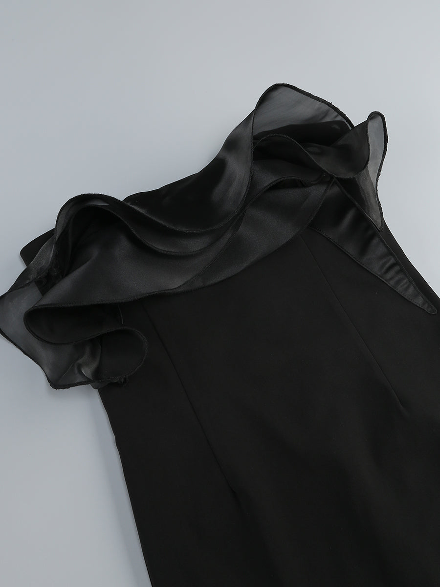 Black One-Shoulder Ruffle Evening Gown · Elegant Slim-Fit Long Dress