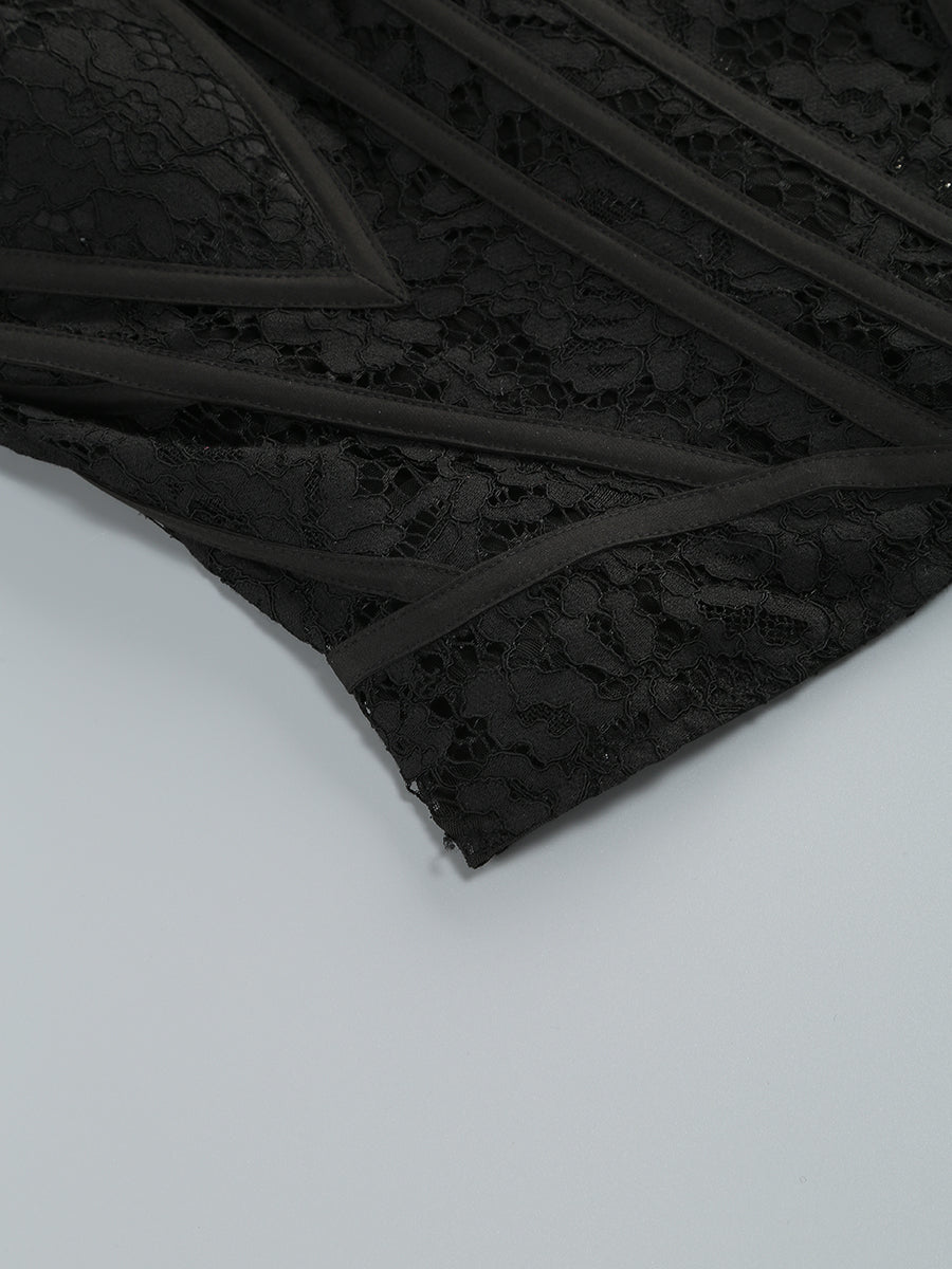 Black Embroidered Corset Tulle Gown Set · Luxury Strapless Dress with Matching Long Gloves