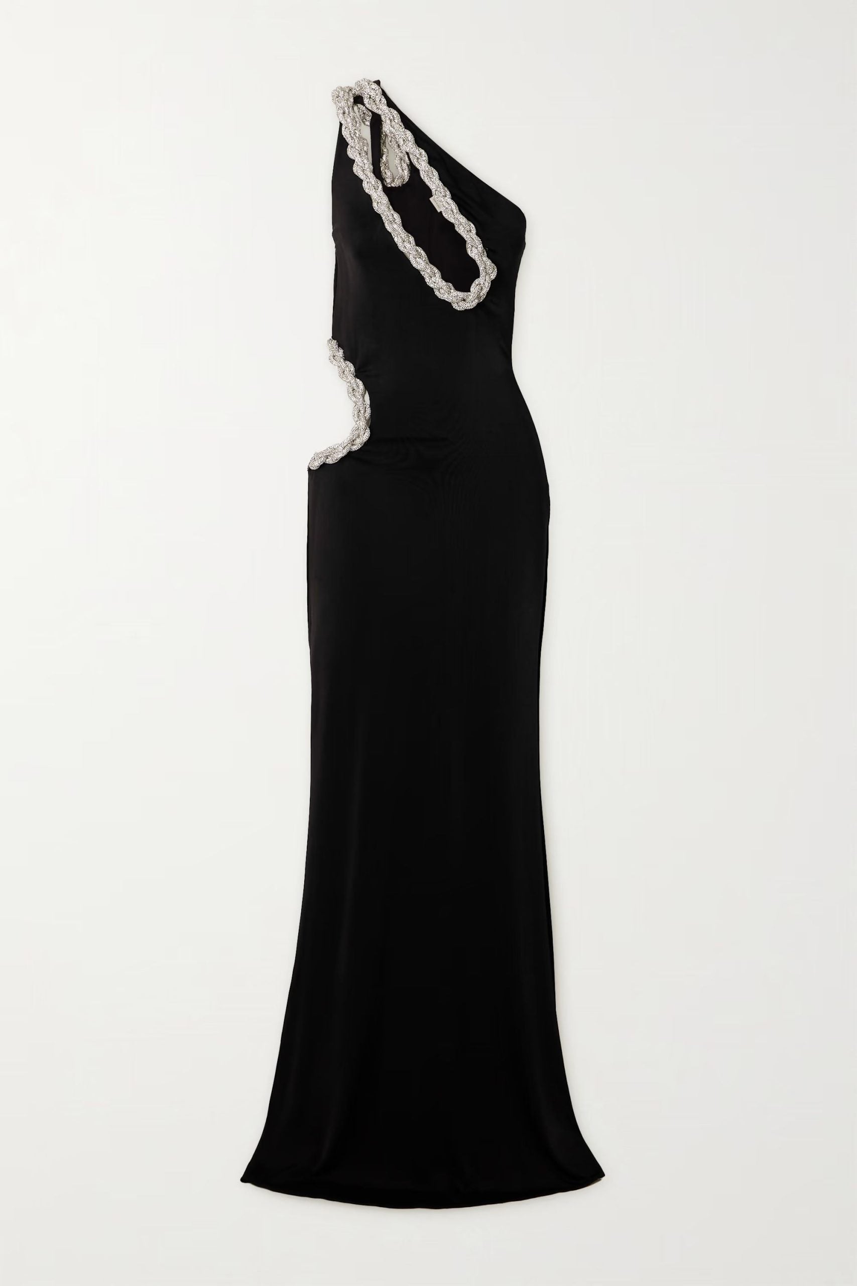 Black Rhinestone Wave Cutout Evening Gown · Elegant Slim-Fit Long Formal Dress